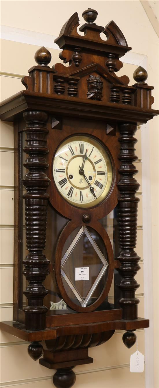 A Gustav Becker Austrian walnut regulator wall clock W.40cm